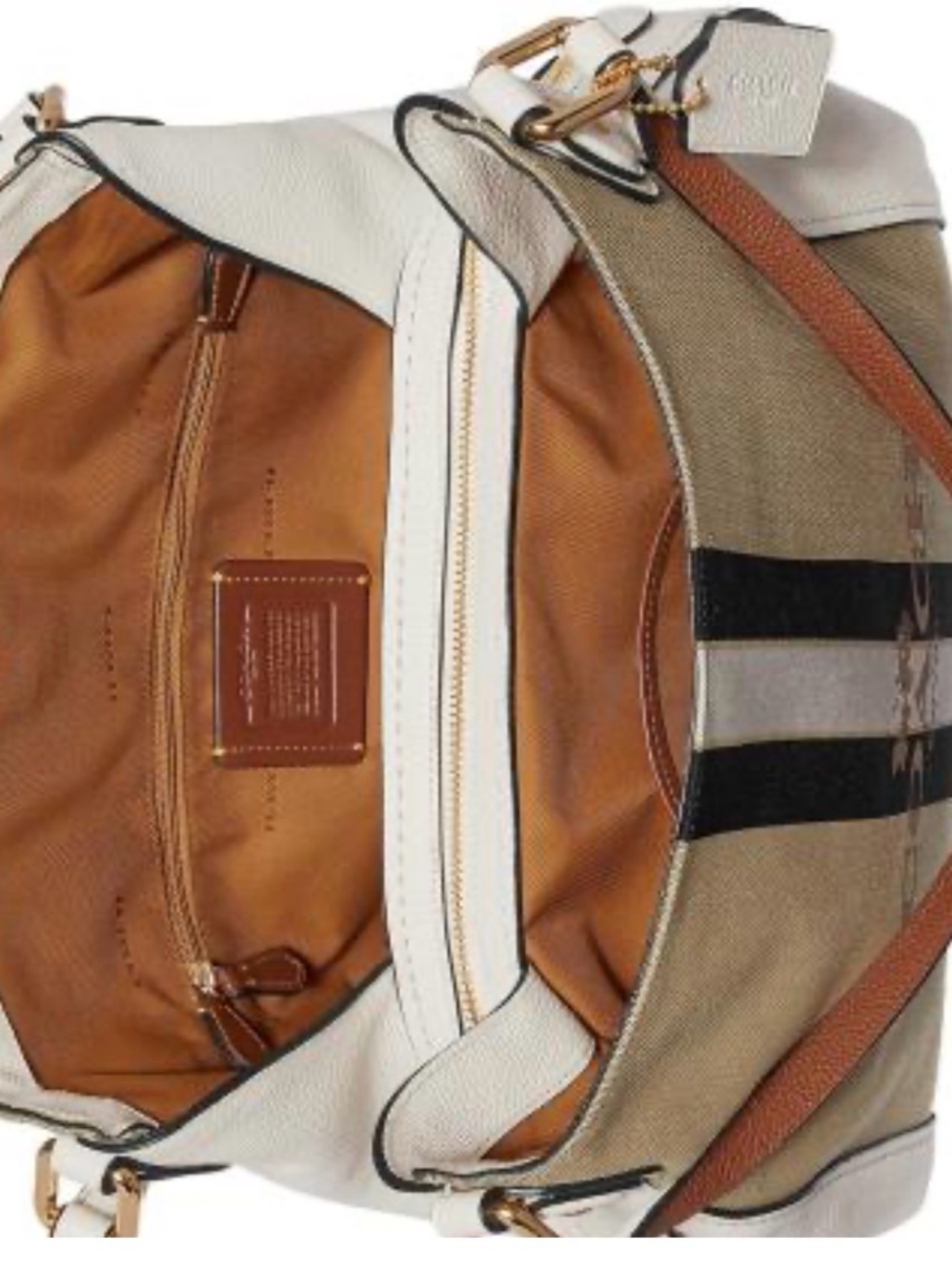 Coach Beige Canvas Stripe Shoulder Bag with Black & White Accents - Picture 3 of 8